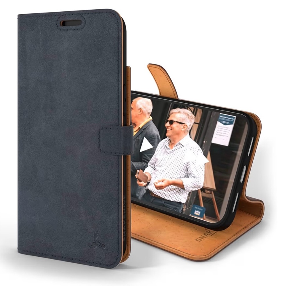 NWT! Navy - Snakehive iPhone 14 Case | Genuine Nubuck Leather | Wallet + Stand